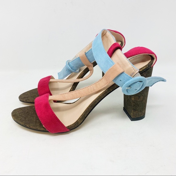 Faux Suede Multicolor Slip On Buckle Sandal Size 6 - Picture 3 of 6